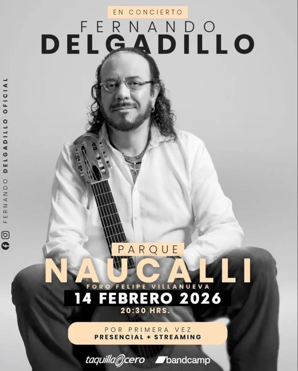 14 de febrero de 2026 será la nueva fecha del concierto del Parque Naucalli de Fernando Delgadillo. Foto: Instagram/@fernandodelgadillooficial.