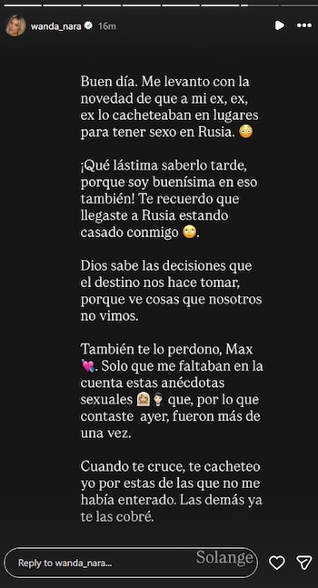 El enojo de la empresaria al enterarse ante la mención de las infidelidades de su expareja en Rusia (Instagram)