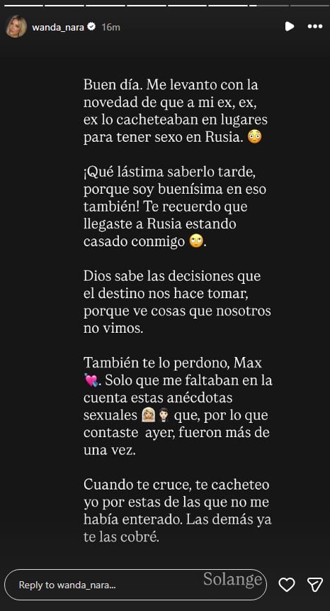 El enojo de la empresaria al enterarse ante la mención de las infidelidades de su expareja en Rusia (Instagram)