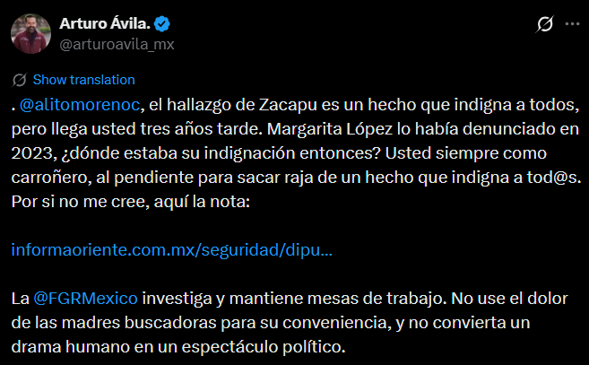 Comunicado de Arturo Ávila.