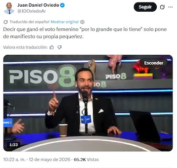 La publicación de un video en el que Abelardo de la Espriella, aspirante a la Presidencia, atribuye su supuesto auge en el voto femenino a la divulgación de una imagen de su cuerpo, generó una dura reacción de Juan Daniel Oviedo, aspirante a la Vicepresidencia por la fórmula de Paloma Valencia - crédito @JDOviedoAr/X