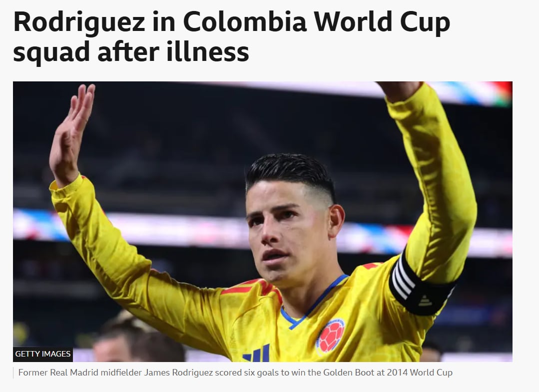 BBC Sports sobre la convocatoria de la selección Colombia para la Copa Mundial de la FIFA 2026 - crédito BBC Sports