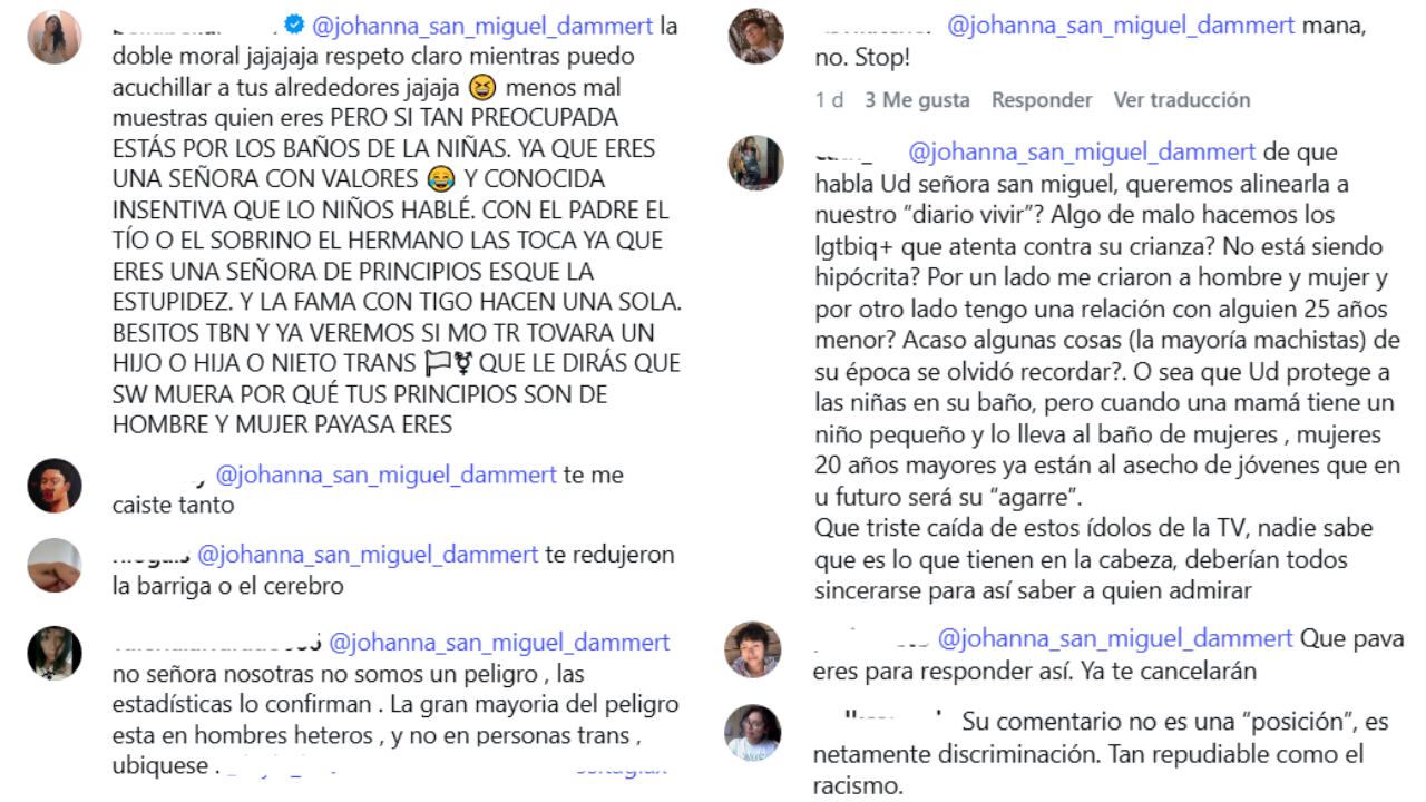 Usuarios y activistas expresan su indignación en redes sociales, calificando de transfóbicos y discriminatorios los comentarios publicados por Johanna San Miguel (Composición Infobae) (Imagen Ilustrativa Infobae)