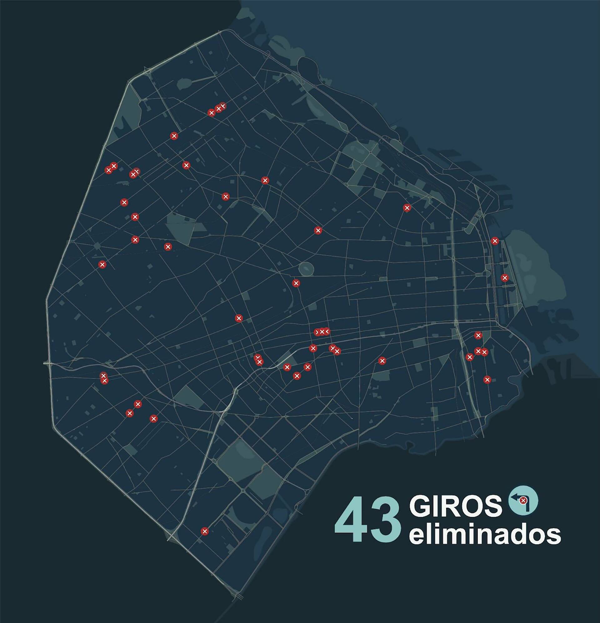 Los giros eliminados de la Ciudad (foto GCBA).