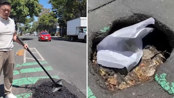 Chino pone el ejemplo y tapa bache donde un adulto mayor cayó de su moto en la CDMX: “No podía quedarme sin hacer nada”