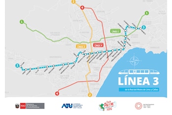 Mapa de la Línea 3 del Metro de Lima. Crédito: ATU