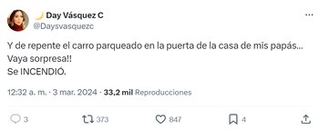 La noticia sobre el incendio de su camioneta fue entregada por la misma exesposa de Nicolás Petro Burgos - crédito red social X