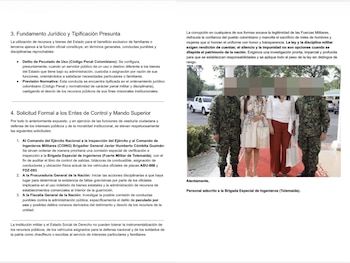 El personal firmante del reporte solicitó el envío de una comisión especial de inspección para esclarecer el presunto peculado por uso en Tolemaida - crédito @SARGENTOCHALA / X