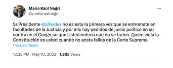 La reacción de Mario Negri