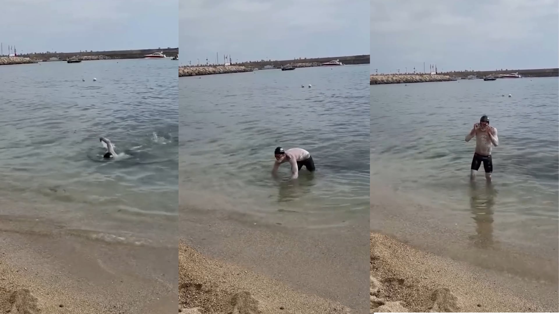 El nadador griego Spyros Chrysikopoulos logró cruzar a nado y de forma ininterrumpida el canal de Otranto. (Montaje/@spyros.chrysikopoulos)