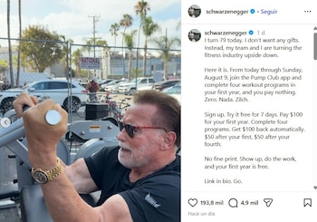A sus 79 años, Arnold Schwarzenegger celebró su cumpleaños en el gimnasio