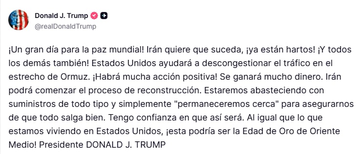 El comunicado de Trump vía Truth Social