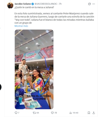 El periodista Jacobo Solano reveló foto que muestra a Juliana Guerrero en el Festival Vallenato. En la imagen aparece Peter Manjarrés - crédito @JACOBOSOLANOC/X