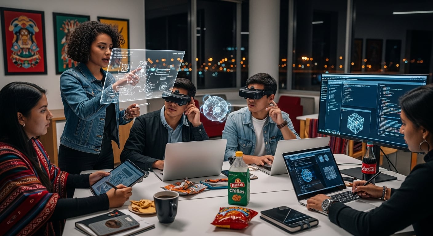 Estudiantes de una universidad en Perú colaboran en proyectos de innovación tecnológica, utilizando pantallas holográficas, realidad virtual y programación en un entorno de aprendizaje avanzado. (Imagen Ilustrativa Infobae)