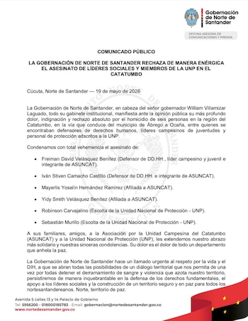 Reporte oficial de la Gobernación tras la masacre que enluta a la región - crédito Gobernación de Norte de Santander