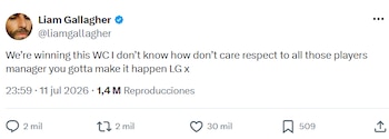 Liam Gallagher y su mensaje tras el triunfo de Inglaterra: “Vamos a ganar este mundial”