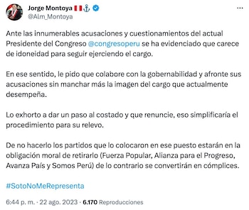 Parlamentario celeste exigió salida del