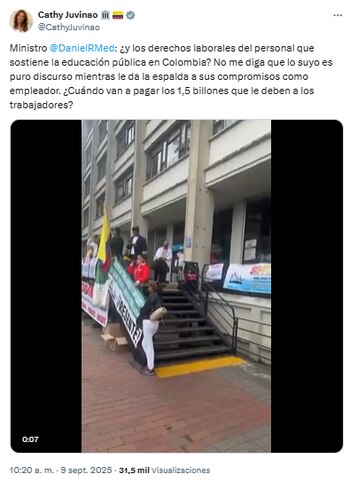 La representante lanzó un duro mensaje en contra del ministro Rojas - crédito @Cathy_Juvinao/x