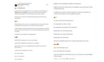 El abogado Martín Eduardo Botero rechazó los hechos de violencia que se presentaron en Chía en contra de simpatizantes de la campaña de De la Espriella - crédito @boteroitaly/X