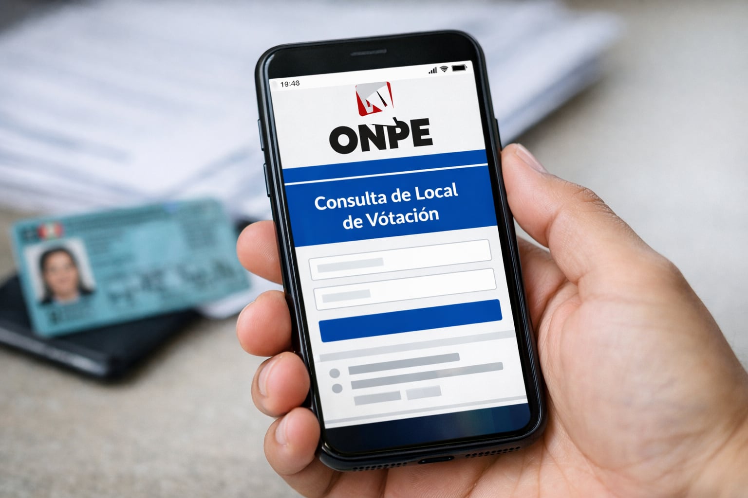 Una mano sostiene un smartphone mostrando la página web de la ONPE para la consulta del local de votación, reflejando el acceso digital a servicios electorales. (Imagen Ilustrativa Infobae)