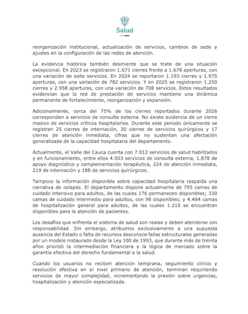 Ministerio de Salud aseguró que los desafíos que enfrentan las entidades sanitarias en el Valle del Cauca son derivados de la Ley 100 de 1993 - crédito Ministerio de Salud