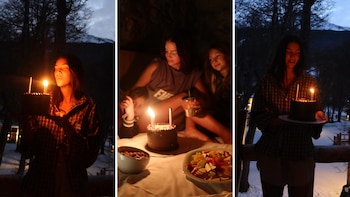 Zaira Nara festejó su cumpleaños en Ushuaia junto a Malaika y Viggo: torta de chocolate, mate y nieve patagónica