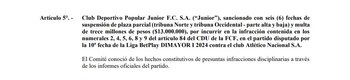 Junior de Barranquilla fue sancionado