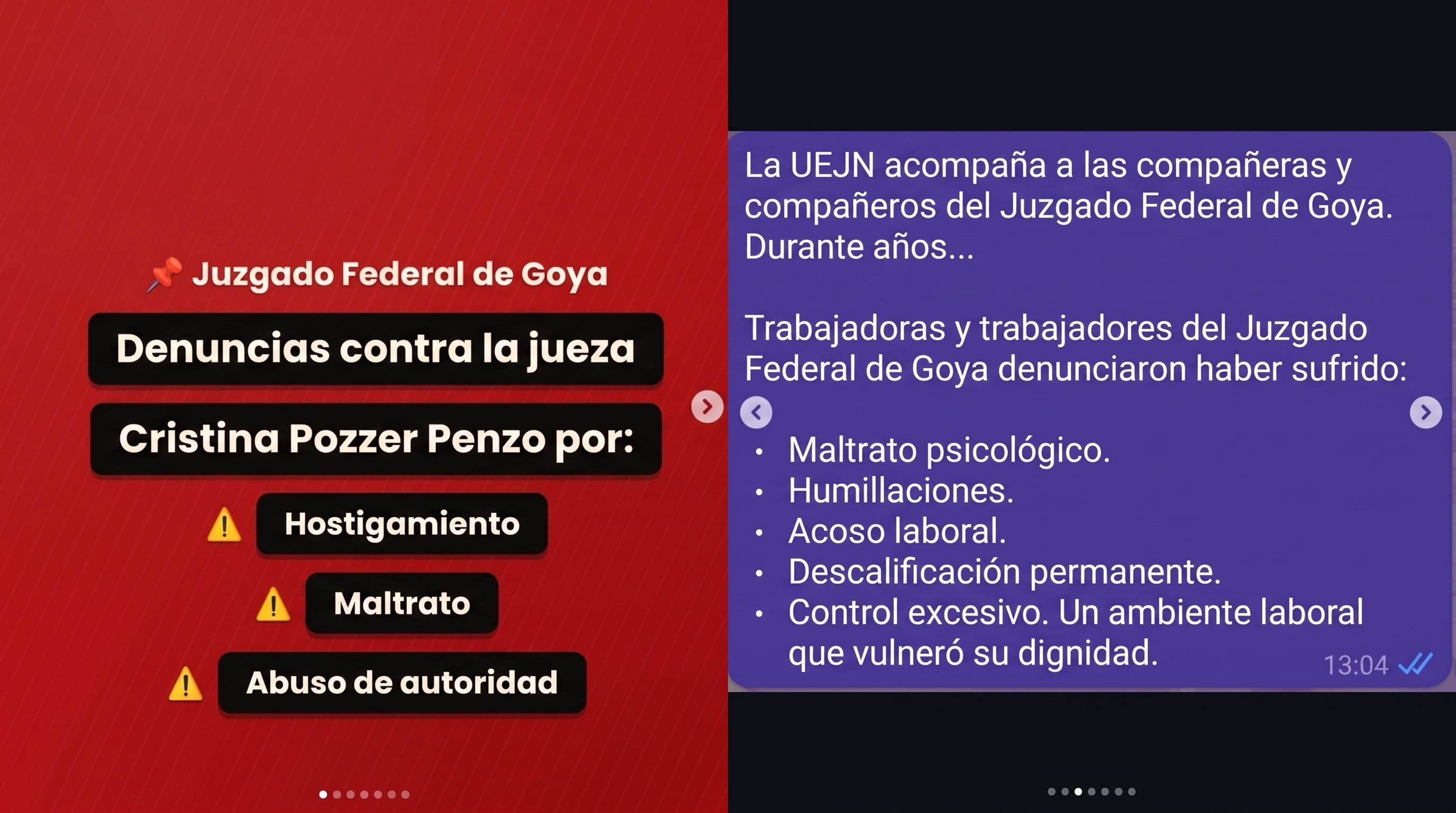 La magistrada asfirma que desde la cuenta de Instagram de la UEJN realizan una campaña en su contra