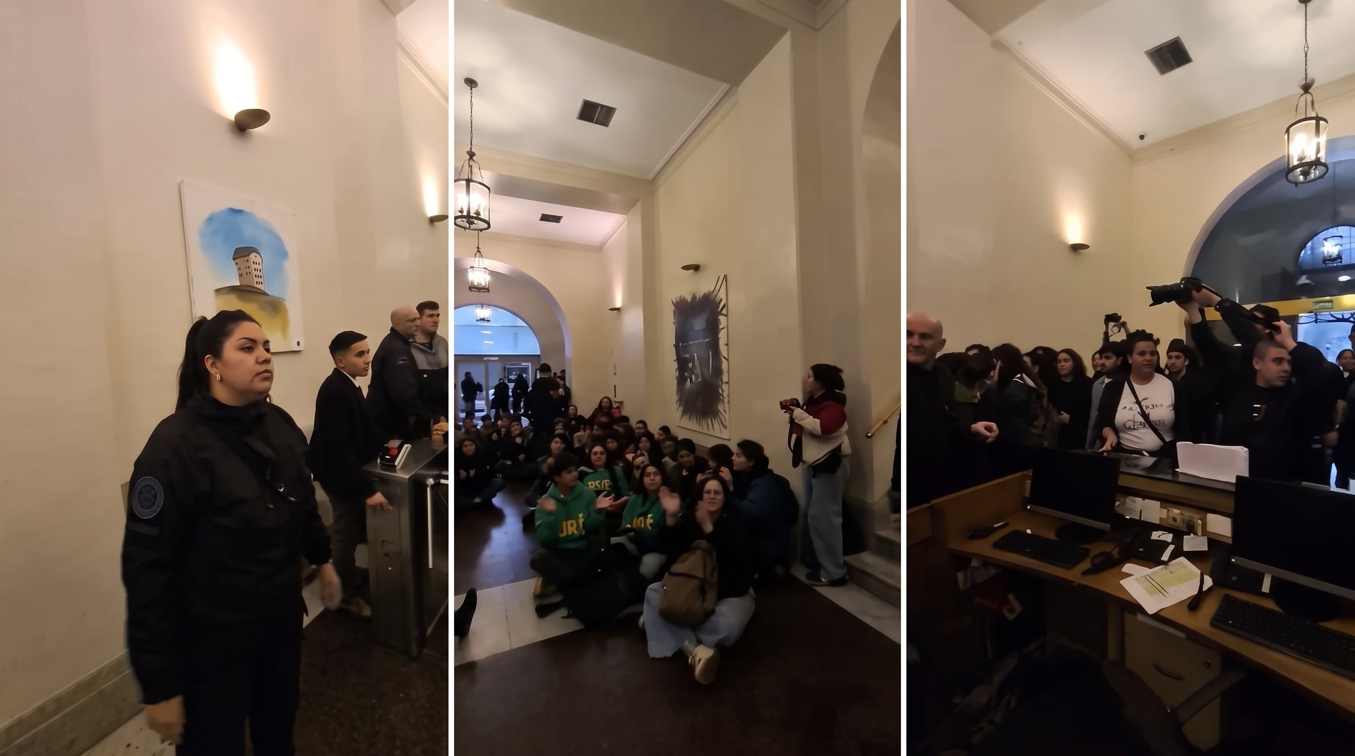Un grupo de estudiantes universitarios realizaron una sentada en el Palacio Pizzurno y pidieron hablar con el secretario de Educación, Carlos Torrendell