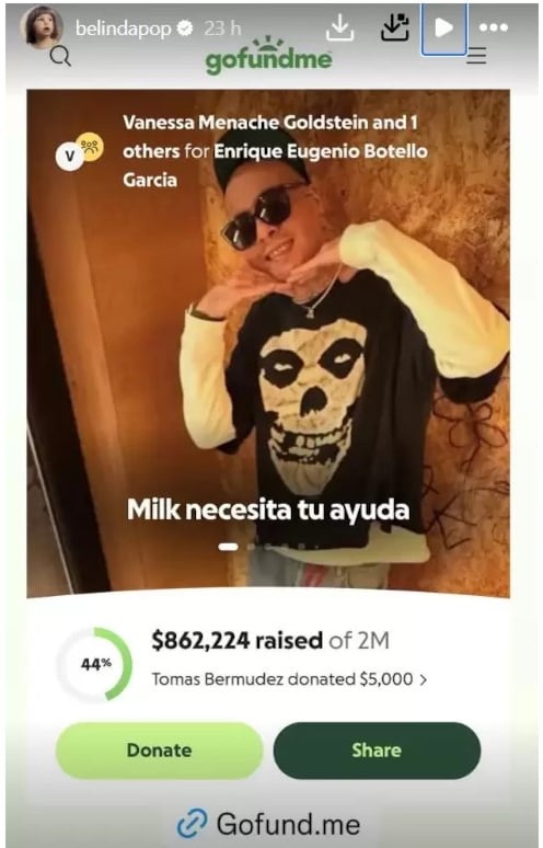 La familia de MilkMan, junto con Belinda, impulsó una campaña de recaudación de fondos para cubrir los gastos médicos ante la falta de seguro