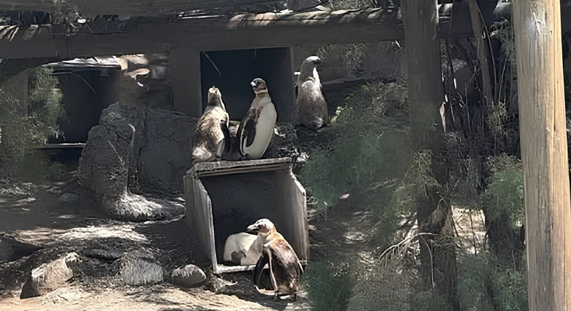 Los cuatro pingüinos del ex Aquarium de Mar del Plata que fueron tasados como parte del patrimonio de los propietarios (Facebook: Diario Vespertino)