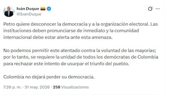 Iván Duque estalló contra el presidente Petro por no respetar la democracia colombiana - crédito @IvanDuque/X