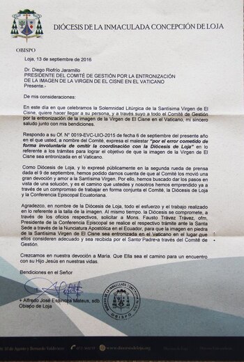 Comunicación entregada por el obispo