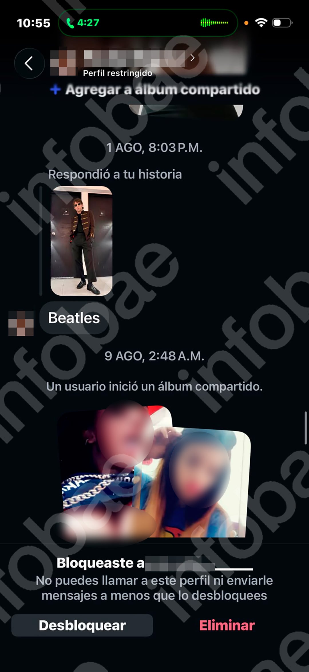 Ella le comentaba las historias pero el no le contestaba: la había bloqueado