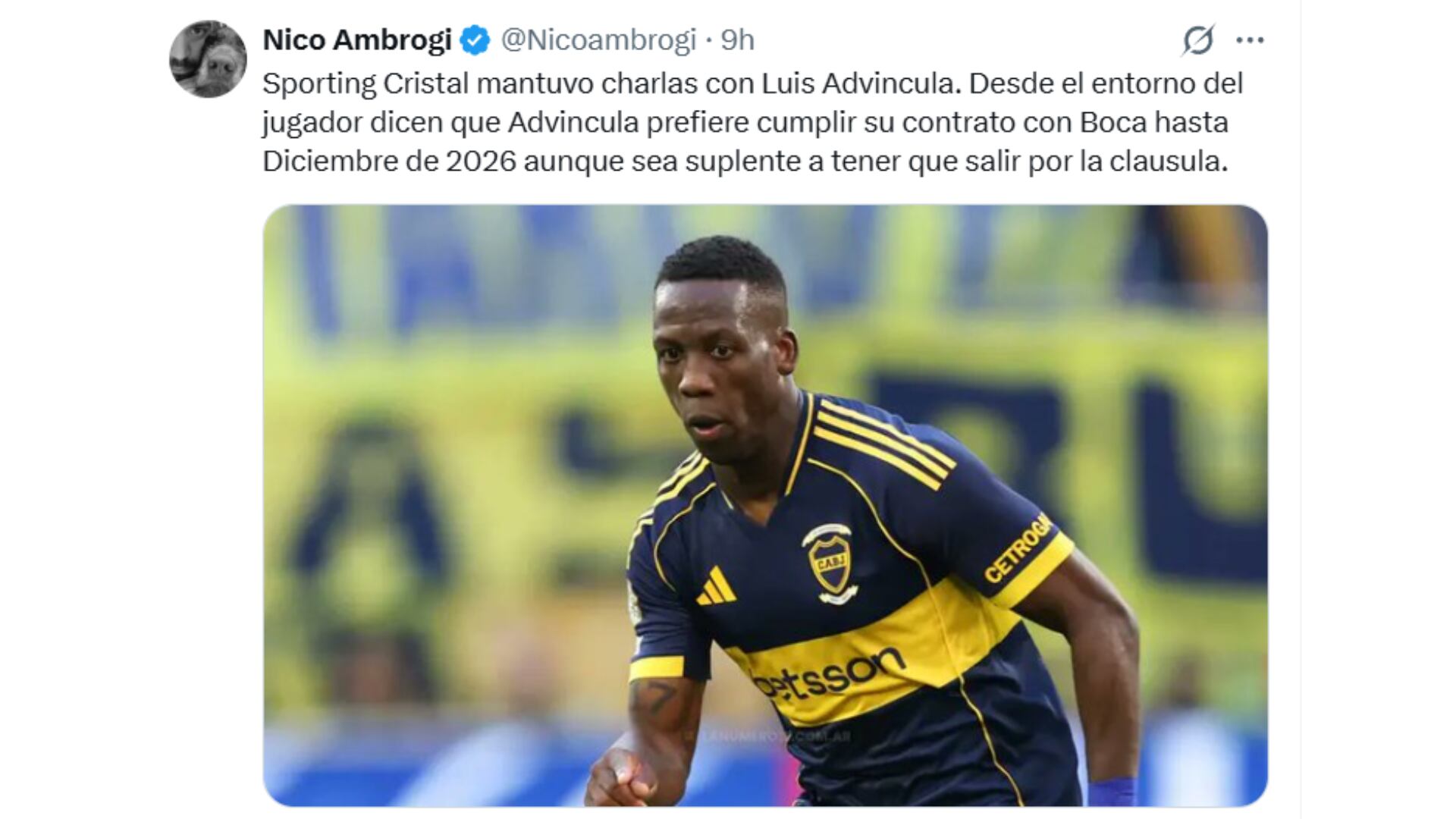 La información del periodista Nicolás Ambrogi respecto al futuro de Luis Advíncula. - captura: Twitter