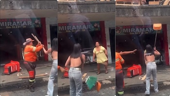 Así la fuerte pelea entre dos mujeres en pleno centro de Medellín, presuntamente por un hombre: hasta con escoba se pegaron