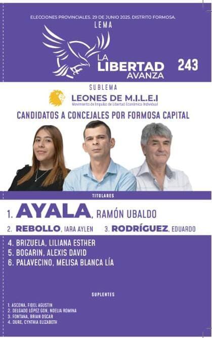 Tramo de la boleta del sublema Leones de M.I.L.E.I para concejales en Formosa Capital