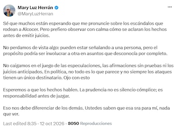 Mary luz Herrán pidió cautela ante los señalamientos contra Verónica Alcocer - crédito @MaryLuzHerran/X