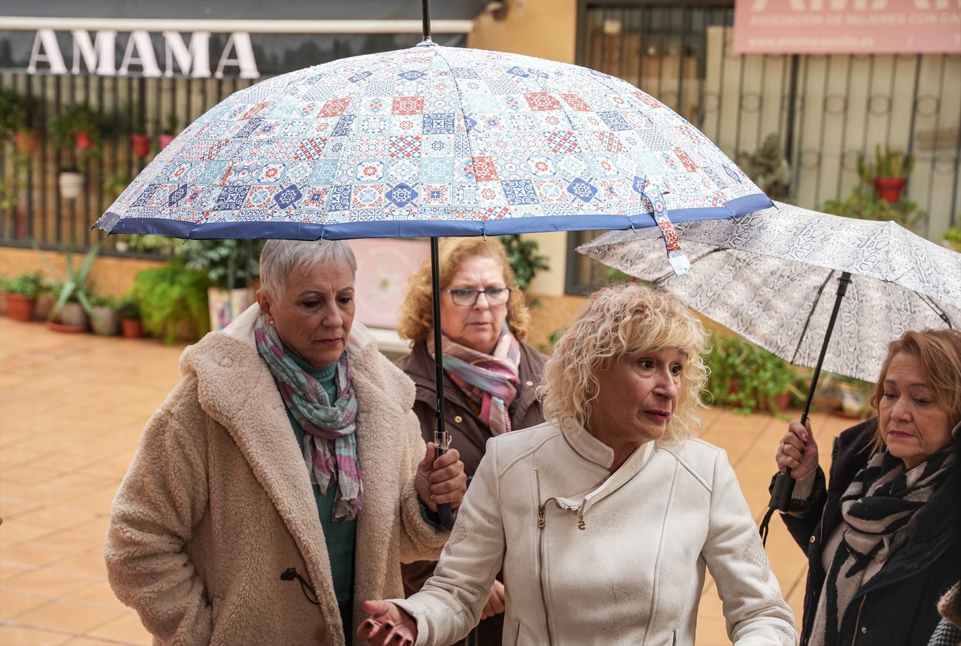La presidente de Amama Sevilla, Ángela Claverol (c), atiende a los medios. (María José López / Europa Press)