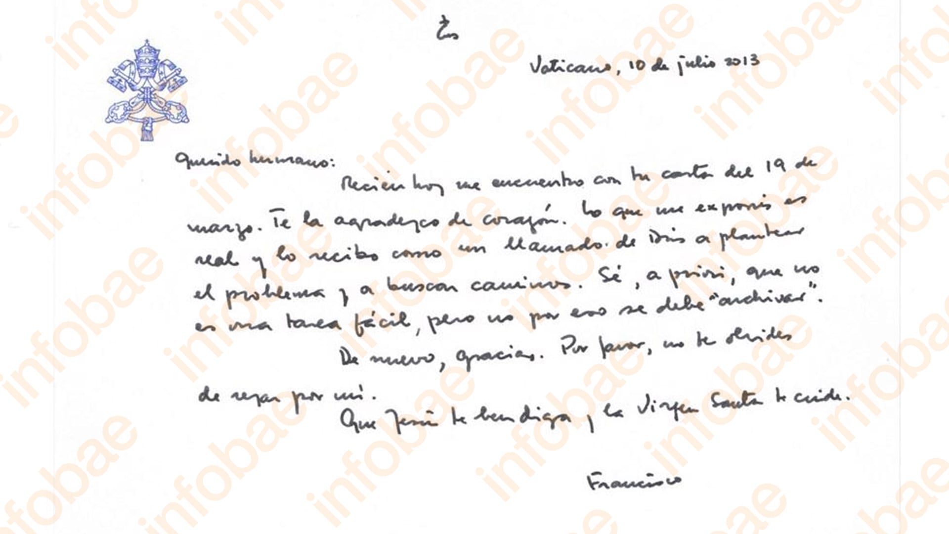 La respuesta de Francisco llegó un par de meses después.