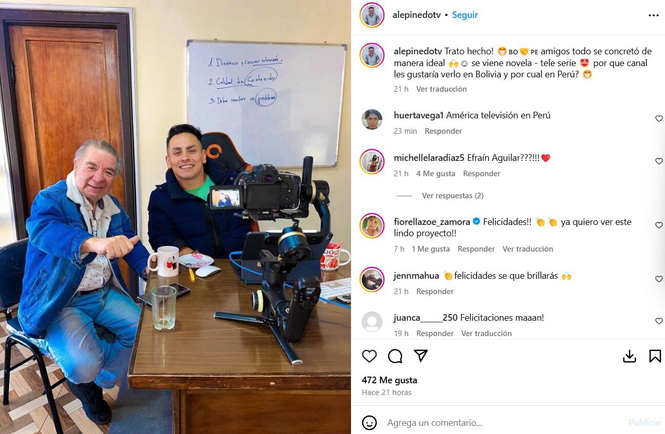 La publicación de Ale Pinedo con Efraín Aguilar.