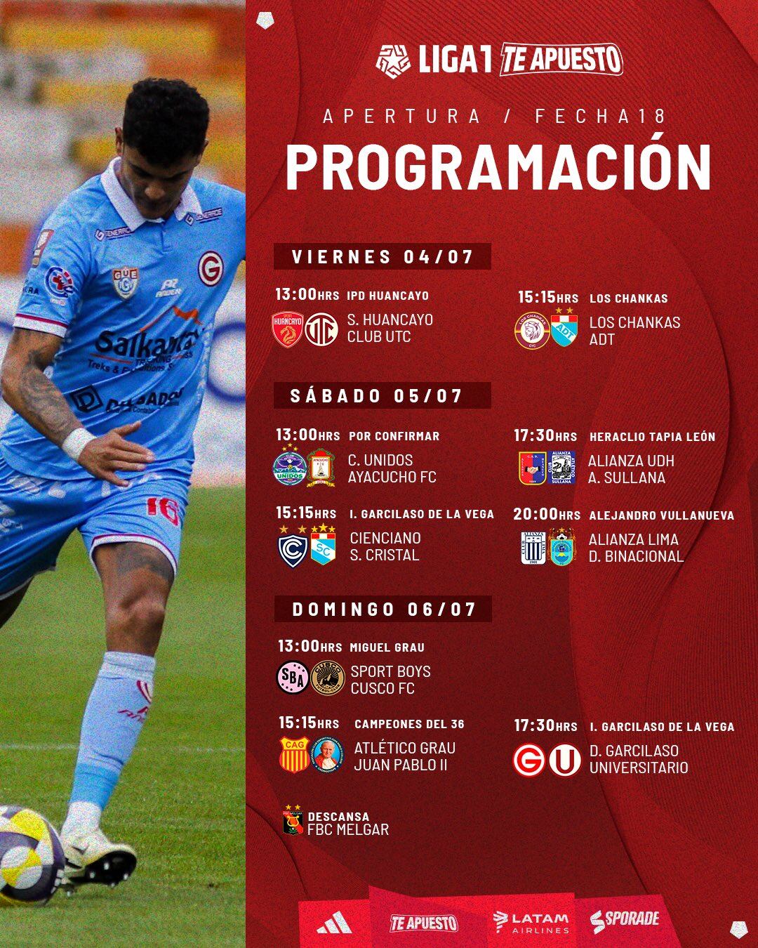 Programación de la fecha 18 del Torneo Apertura de la Liga 1 2025. - créditos: Liga 1