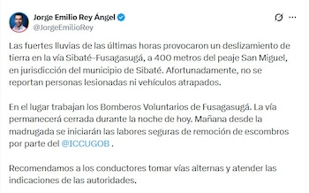 El gobernador Jorge Emilio Rey confirmó que la emergencia vial ocurrida en el sector de San Miguel no dejó personas lesionadas - crédito @JorgeEmilioRey/X