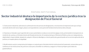 Representantes del sector industrial resaltaron la importancia de la certeza jurídica tras la designación del Fiscal General y llamaron a que la nueva gestión se rija por la transparencia, la rendición de cuentas y el respeto al Estado de derecho, reafirmando su compromiso con el fortalecimiento institucional de Guatemala (Cortesía: Cámara de Industria de Guatemala)