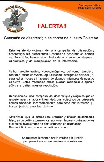 Comunicado del colectivo Guerreros Buscadores