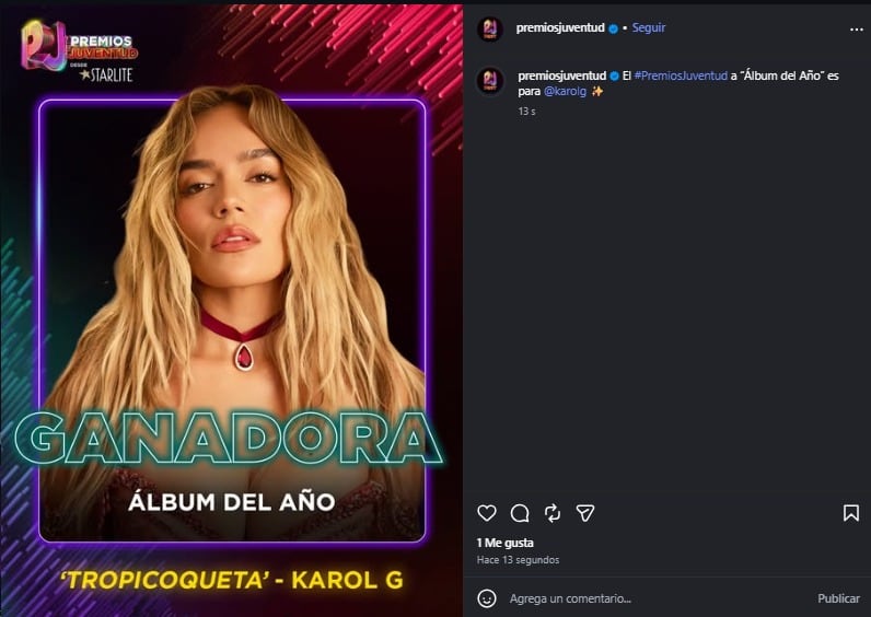 Tropicoqueta de Karol G se llevó la estatuilla.
