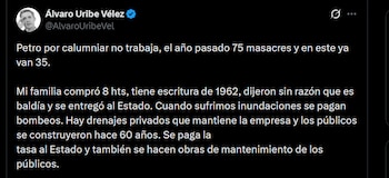 Álvaro Uribe - crédito @AlvaroUribeVel/X