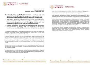Comunicado SHCP (Foto: Twitter@Hacienda_Mexico)