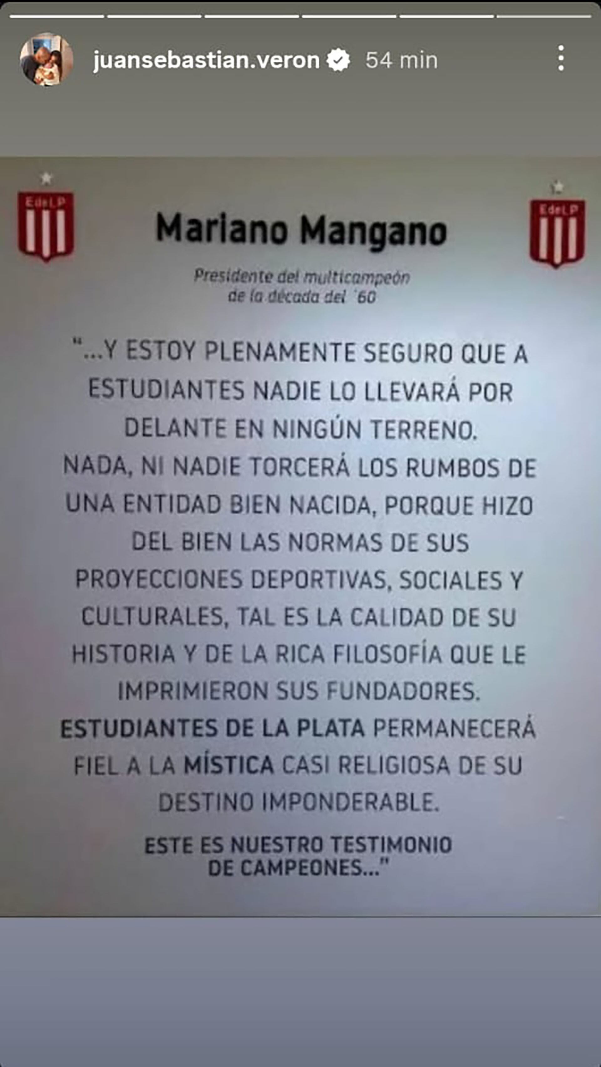 El posteo de Verón que causó furor entre los fanáticos del Pincha