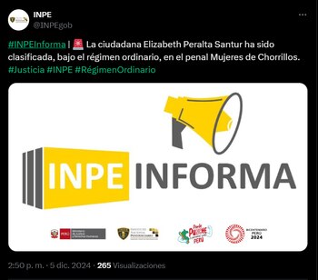 Elizabeth Peralta será trasladada a